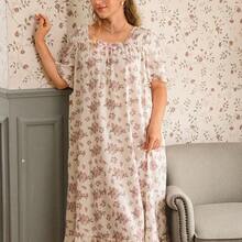 guangzhougaolangshangmao CottageSlumber Camisón romántico de talla grande con volantes en el bajo, estampado floral diminuto y arrugado - Multicolor - Ver 2