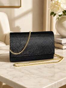Bolsa Feminina Quadrada Brilhante para Festa Bloguerinha Alça Transversal - Preto - Visão 2