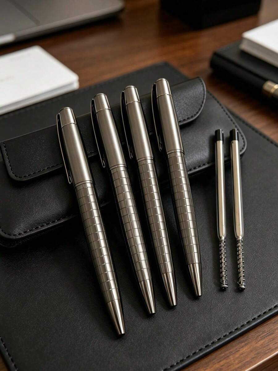 3/2pcs Set, Luxury Business Metal Pen, Paired With 0.5mm Black Ink Refill, Suitable For Business Office, Meeting Signing, Student Exams, Daily Writing, Etc., Showcases Elegance For Personal Use, Decent Gift Choice. Paired With Pen Case, It's An Excellent Choice For Corporate Gifts, Business Gifts Or Holiday Souvenirs. Pen Case Is Made Of PU Leather.
