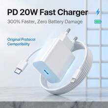 EU 20W 快充套裝 USB C 壁式充電器與 3.3ft/100cm Type C 轉 Lightning 傳輸線，相容 iPhone 14 Pro Max/14 Pro/14/13 Pro Max/13 Pro/13/12 Pro Max/12 Pro/12 手機適配器 - 查看 1
