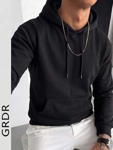 Men's Casual Loose Fit Hoodie Sweatshirt, Fashionable Style, Suitable For Autumn/Winter - Black - View 6