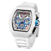 ONOLA Brand Fashion Chronograph Watches Quartz Watch For Men Tonneau Sport Waterproof Wristwatch With Gift Box - 白色 - 查看 8