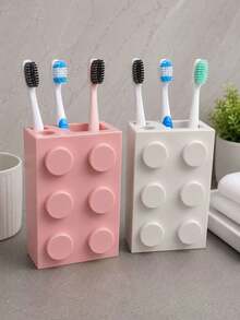1 pieza Soporte para cepillo de dientes de bloque de construcción creativo y lindo, estantería de almacenamiento multifuncional todo en uno para el baño, diseño de bloque colorido y divertido con vaso minimalista para pasta de dientes, llamativo y personalizado, colocación firme en el mostrador del tocador o el lavabo, organiza ordenadamente los cepillos de dientes, la pasta de dientes y otros artículos de tocador, mantiene las cosas limpias y ordenadas, combina el almacenamiento práctico con la decoración del baño, crea un espacio de baño fresco y saludable - Multicolor - Ver 2