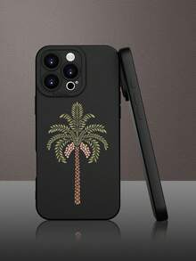 1 pièce Coque souple premium imprimée thème palmier Arabie Saoudite motif 2D classique populaire nouveau, noir mat toucher anti-poussière et imperméable, convient pour amis, famille, couples, vous-même, compatible avec iPhone 16/15/14/13/12/11/Pro/ProMax/X/XR/XS/XSMAX/7/8/PLUS - Noir - Voir 4