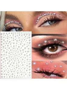 1pc Silver White Round 3D Face Rhinestone Sticker, Versatile DIY Makeup Accessory For Stage And Party Looks, Sparkling Glossy Effect For Great Photos, Can Be Applied Directly To Eyes, Cheeks, Forehead, Fairy And Hot Girl Makeup Styles, Multi-Size Round Rhinestone Design, Neatly Arranged, Freely Combinable, Suitable For Different Makeup Styles, Easy For Beginners, Essential Eye-Catching Decoration For Music Festivals, EDM Festivals, Stage Performances, Makes You The Center Of Attention - White - View 7