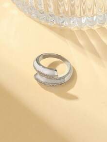 Gift Box Silver Open Ring, Zirconia Paved Crossed Arm Design, Minimalist Statement Ring For Women - Silver - View 3