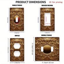 1pc 2D Flat Printing Floral Golden Ornament Frame Design Switch Cover,Durable Decorative Wall Plate With Easy Install,Unique Fun Novelty Accent Your H - Single Toggle 11cm*7.5cm - View 5