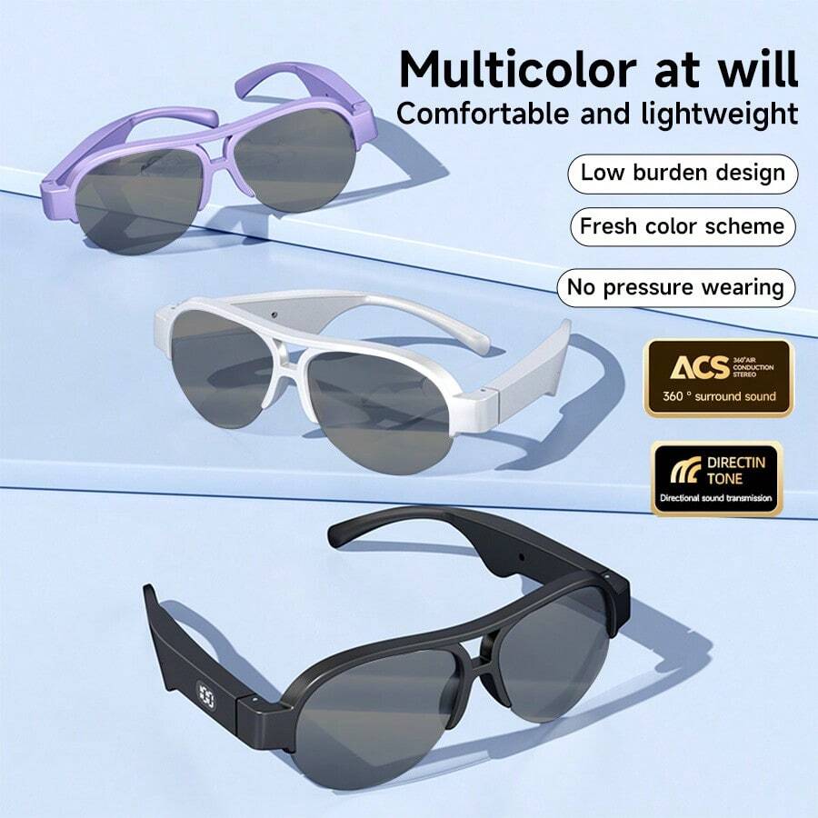 Lunettes intelligentes 6.0 style 2026 avec écouteurs HIFI sans fil, double haut-parleur, commande tactile, recharge USB Type-C, idéal pour la musique et les appels, écouteurs sans fil,Lunettes modernes,Connectivité sans fil, écouteurs sans fil, pour cadeau d'été