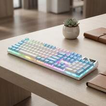 Wired E-Sports Gaming Keyboard, RGB Backlit, High-Precision Square Keys For PC, Laptop & HQPX - White and Blue Mixed Light - View 2