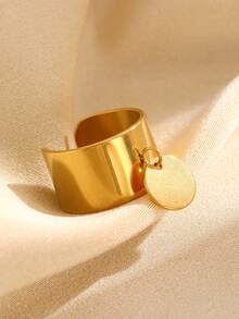 1pc Women's Smooth Open Band Wide Disc Ring, Minimalist Elegant Jewelry Gift, Suitable For Daily Outfit And Party Accessories - Gold - View 3