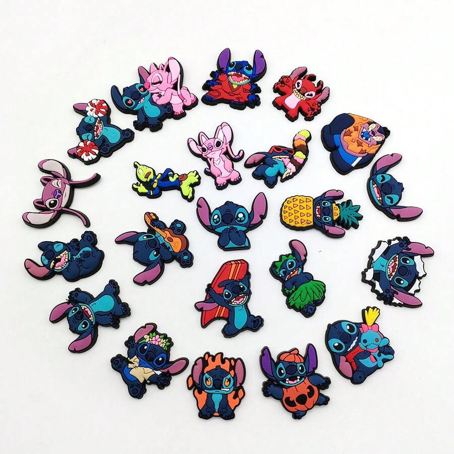 22 Pack Stitch Charms, Multiple Styles Lilo Stitch & Angel Cartoon Shoe Charms, Waterproof Rubber Shoe Decoration Pins For Clogs, Bubble Slides, Backpack Wristband, Holiday Gifts Collection Set