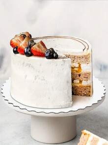 White Ruched Edge Cake Base, Sturdy Non-Slip Base, Anti-Warping Cardboard, Suitable For Layered Cakes, Pizza, Desserts | Wedding, Birthday, Party Decoration - White - View 2