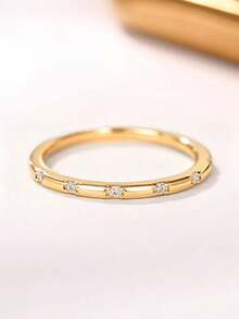 1件優雅立方氧化鋯戒指，適合女性，完美適用於婚禮、訂婚、週年紀念、派對、情人節禮物 - 金黃色 - 查看 18