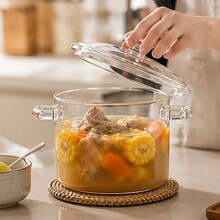 1pcs Glass Pot With Cover 3L/101oz Double Handle Transparent Pot Heat Resistant Glass Stewpot Soup Milk Congee Special Transparent Double Handle Glass Pot Cooking Pot With Cover Glass Cooker. - View 11