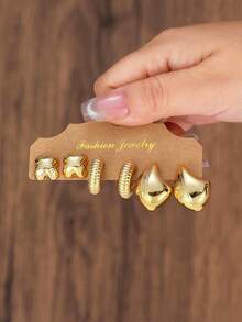 4pcs-16pcs Exquisite And Compact Women's Golden-Plated Earring Set, Simple Design,Versatile For Daily Use - Gold - View 3