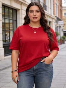 Plus Size Ladies' T-Shirts, Casual Short-Sleeved T-Shirts, Suitable For Everyday Wear-Machine Washable And Comfortable, Suitable For All Seasons, Loose Version, Suitable For Sports And Leisure Wear. - 紅色 - 查看 1