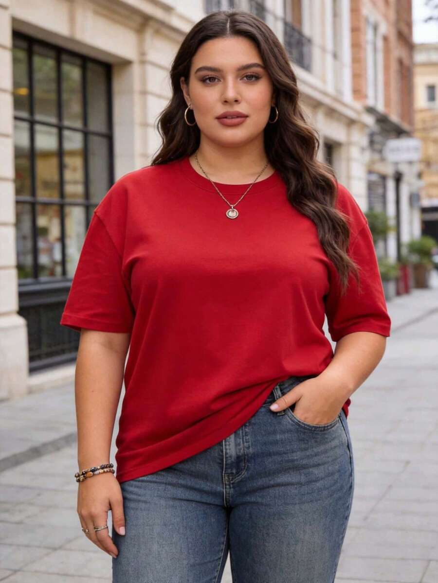 Plus Size Ladies' T-Shirts, Casual Short-Sleeved T-Shirts, Suitable For Everyday Wear-Machine Washable And Comfortable, Suitable For All Seasons, Loose Version, Suitable For Sports And Leisure Wear. - 紅色 - 查看 1