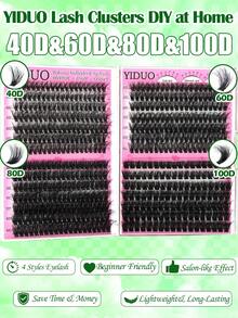 YIDUO 3 Boxes 1686pcs Mixed Cluster Eyelash Extension Set, Fine Large Curl And Lower Lash Volumizing Soft Faux Mink Single Lash, Includes 2x Adhesive, Sealer And Remover, Suitable For Beginner Women Daily Makeup Gift - Multicolor - View 7