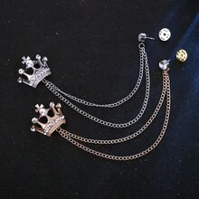Premium Men's Brooch British Style Suit Chain Pin Diamond Crown Badge Vintage Lapel Flower - Multicolor - View 5