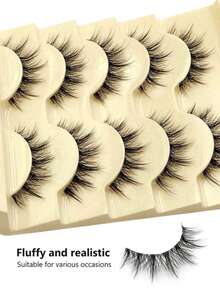 New Natural 5 Pairs Doll-Like False Eyelashes Transparent Stem Cartoon Lashes, Fairy-Style Design, Soft, High Quality Perfect For Daily, Wedding, Travel, Cosplay Reusable - Black - View 4