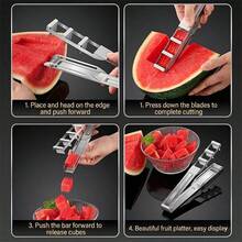 Stainless Steel Watermelon Square Slicer, Melon And Fruit Cube Cutting Tool, Salad Knife, Vegetable And Fruit Cube Cutter, Suitable For Parties, Camping, Kitchen - Multicolor - View 2