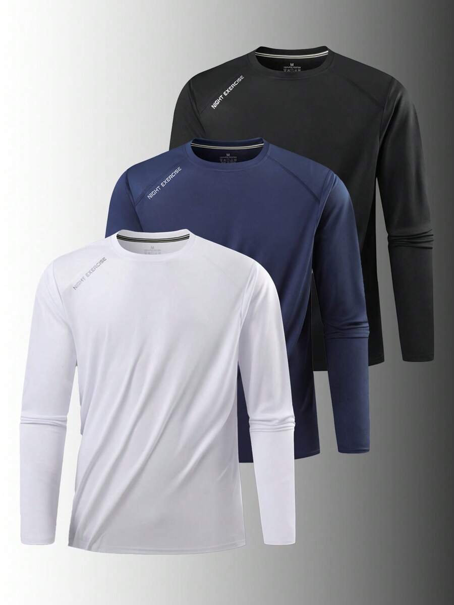 1 pieza Camiseta deportiva de manga larga de compresión delgada y ajustada para hombres, camiseta transpirable que absorbe la humedad para correr y entrenar - Blanco - Ver 1