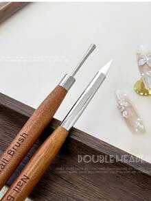1支双头硅胶木柄多功能美甲雕刻笔，适用于凝胶美甲雕刻、绘画、图案设计、凝胶调整及其他DIY美甲工具 - 彩色 - 查看 6