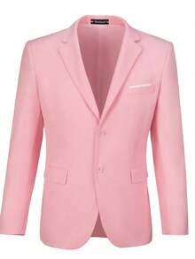 Men's Suit Jacket, Men's Double-Button Elegant Solid Color Slim Fit Single-Breasted Party Suit Formal Business Blazer - Pink - View 2