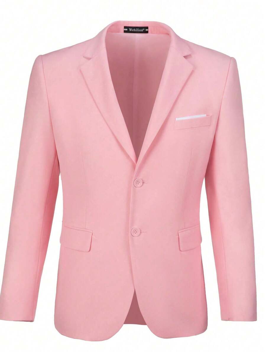 Men's Suit Jacket, Men's Double-Button Elegant Solid Color Slim Fit Single-Breasted Party Suit Formal Business Blazer - Pink - View 1