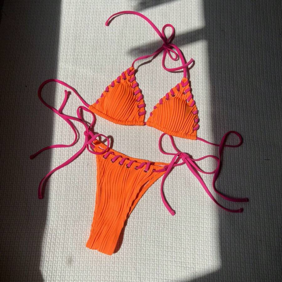 Nuevos bikinis de dos piezas con un estilo fresco, dulce y - Rojo anaranjado - Ver 1