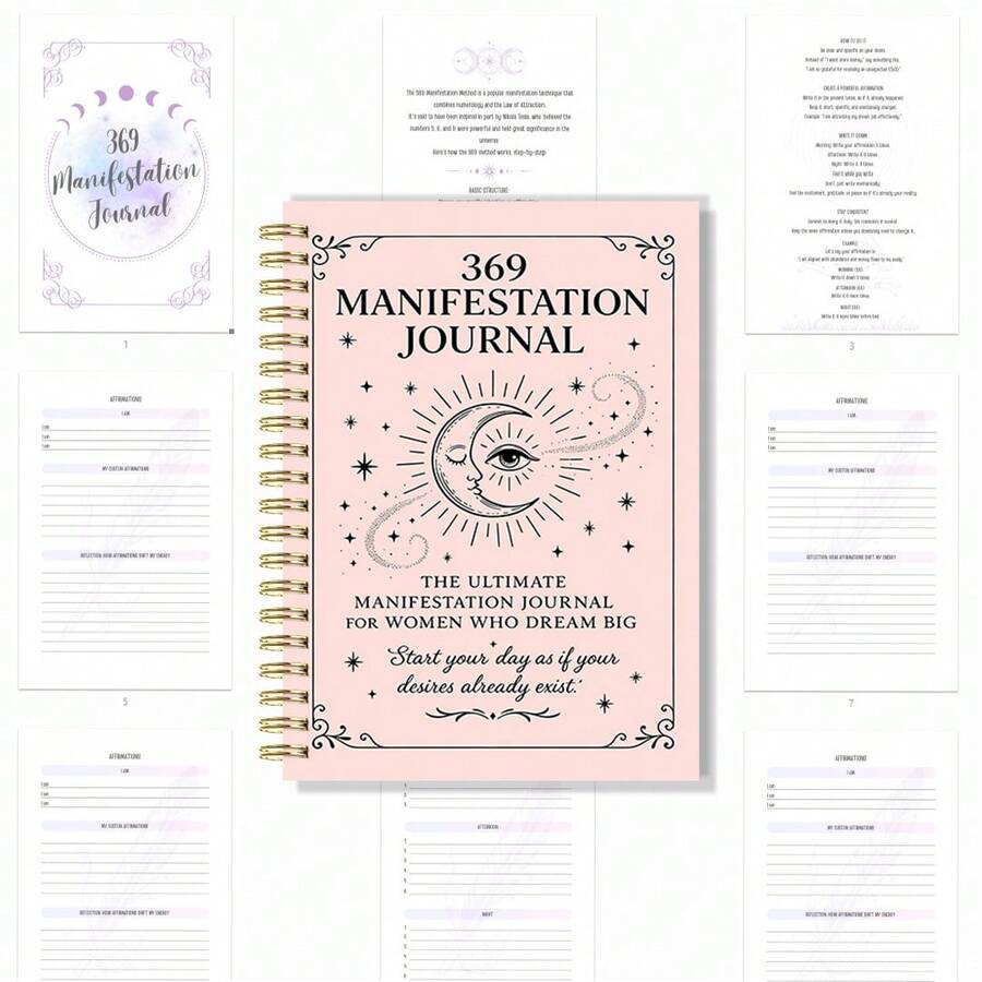 1PC A5 369 Manifestation Journal | Paper, Daily Gratitude Practice And Goal Tracking, With Lines, Easy-To-Tear Pages, Ideal For Personal Use Or As A Gift For Friends - A - View 1