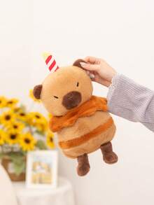 BIUBLIULAND Peluche de Pastel de Cumpleaños de Capibara Lindo de 11.8 Pulgadas, Animal de Peluche Marrón Kawaii con Vela, Juguete Suave para Decoración de Habitación Regalo para Niños & Adultos - Marrón - Ver 3