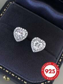 GLIMMER GI 1 đôi bông tai bạc Sterling S925, ít gây dị ứng, đính đá Cubic Zirconia hình trái tim sáng bóng, thiết kế mới nhỏ nhắn thanh lịch đa năng, phù hợp đeo hàng ngày/đi du lịch/Ngày lễ Tình nhân/quà sinh nhật cho nữ, bông tai bạc nguyên chất - Bạc - Xem 5