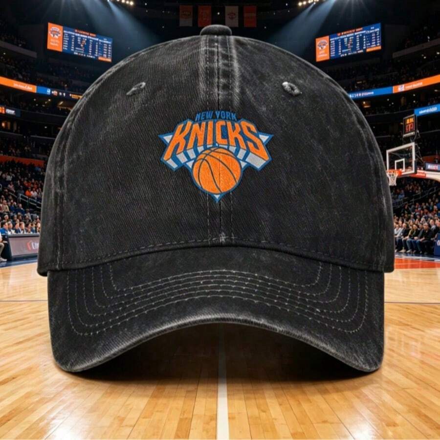 New York Knicks Logo  Vintage Baseball Cap, Washed Denim Adjustable Size, Casual Headwear |   Denim Fabric Hat, Unisex Gifts - 印花可調節 - 查看 1