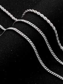 Hip-Hop Style 2-Piece Layered Silver-Plated Chain Necklace, Includes Vintage Silver Cable Rope Chain And Cuban Link Chain Combination Necklace, Suitable For Men's Daily Wear, Hip-Hop Street Style Fashion Jewelry - Hip Hop Layered Necklaces - View 6