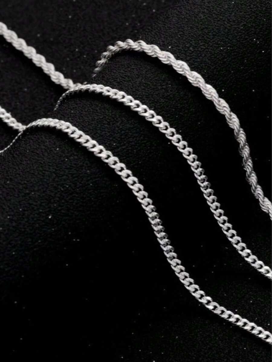 Hip-Hop Style 2-Piece Layered Silver-Plated Chain Necklace, Includes Vintage Silver Cable Rope Chain And Cuban Link Chain Combination Necklace, Suitable For Men's Daily Wear, Hip-Hop Street Style Fashion Jewelry