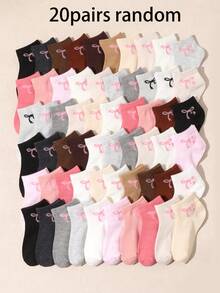 10/20 Pairs Random Girls Kids Bow Print Boat Socks, Assorted Colors Low Vamp Invisible Short Socks, Breathable Comfortable Non-Sweaty, Thin Low-Cut Socks For Spring/Summer, Versatile Daily Wear, Back To School - Multicolor - View 13