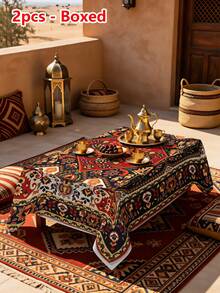 1/2 piezas Mantel, Mantel con patrón floral geométrico estilo persa, material de poliéster, adecuado para mesas de comedor redondas y cuadradas, decoración de cocina, restaurante, mesa de café, picnic, camping, arreglo de granja rústica, protección de la superficie de la mesa, decoración festiva, aplicación en múltiples escenarios, diseño de patrón tradicional exquisito - Multicolor - Ver 16