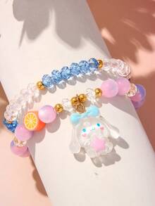 2/10pcs/Set Sanrio Cute Puppy Rabbit Pendant Lemon Polymer Clay Beaded Bracelet Bangle Wristband Jewelry, Suitable For Holiday Party School Birthday Gift For Girls - Multicolor - View 3