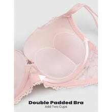 Push Up Bras For Women Add 2 Cups Sexy Lace Cleavage Extra Padded Plunge Bra Underwire - 粉色 - 查看 5