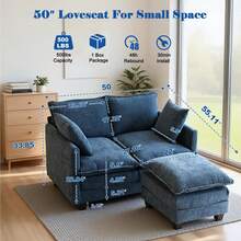 Loveseat Sofa Cloud Sofa Couch 50'', Modern Loveseats 2 Seat Couch 27" Deep Seat With 2 Pillows For Small Spaces Apartment Studio Office Bedroom Living Room 8834-BLACK-1 - 藍色 - 查看 11
