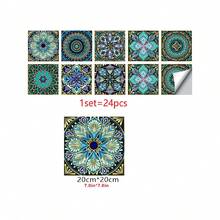 OUTANA 24pcs Vintage Mandala Peel And Stick Tile Stickers, Self-Adhesive Vinyl Decals With Intricate Green, Brown, Beige Patterns, Suitable For Kitchen And Bathroom Backsplash, 10/15/20/30cm - Multicolor - View 21