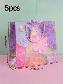 1個/5個 2D油畫圖案緞帶禮品紙袋，便攜式紙質禮品袋，手提袋，紫色花瓣奶油色，適用於婚禮創意、婚禮伴手禮、生日裝飾、生日禮品袋、婚禮派對禮品袋、單身派對、婚禮賓客伴手禮、情人節 (2D印刷) - 彩色 - 查看 17