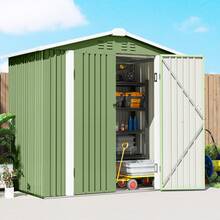 Outsunny 6.5' X 4'  Outdoor Storage Shed, Metal Garden Shed With Lockable Double Doors, 4 Vents, Tool Storage House For Outdoor Patio Yard, Light Green - 綠色 - 查看 9