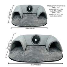 2-In-1 Cat Tunnel Bed With Plush Cushion, Multi-Size Optional, Soft Warm Hideaway With Interactive Toy, Cozy Cat Play & Rest Cave For Indoor Cats - Grey - View 12