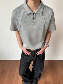 1 chiếc áo polo nam, áo polo tay raglan màu xám nhạt với thiết kế đường may tương phản, chất liệu dệt kim ôm sát thân, thân thiện với da, thoải mái, cắt 3D, phong cách casual Hàn Quốc nhẹ nhàng công sở, mặc hàng ngày đi làm mùa hè, casual giao tiếp - Màu Xám nhạt - Xem 10