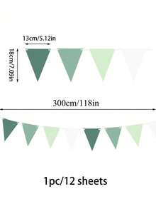 1 peça Bandeira de Bunting Verde Sálvia e Branco com Bandeiras Triangulares e Guirlanda de Flores, Adequada para Decorações de Natal, Aniversário, Festa de Formatura, Noivado, Casamento, Verão, Casa, Jardim e Festa de Golfe de Verão, Natal - multicolorido - Ver 3