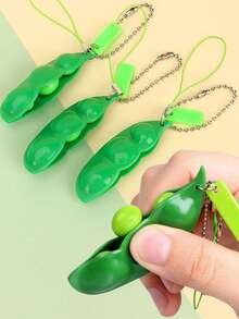 1pc/3pcs Cute Edamame Keychain, Car Key Chain, Backpack Charm, Squeeze Edamame Stress Relief Keychain, Pressure Relief Keychain, Car Key Chain, Bag Charm, Keychain Accessory, Finger Pressure Keychain, Emotion Soothing Keychain, Focus And Relaxation Stress Relief Keychain, Birthday Gift, Party Gift, Holiday Gift - Multicolor - View 1