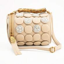 Borsa Boston da donna, borsa a cuscino con strass, borsa cilindrica con motivo a pois, borsa a mano retrò con chiusura a bottone, borsa a tracolla, borsa a spalla, borsa a tracolla per lavoro, ufficio, pendolarismo, borsa versatile per tutti i giorni - Bianco - Visualizzare 8