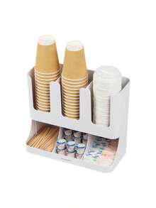 Mind Reader - Organizador vertical de 6 compartimentos para guardar condimentos de café y tazas para sala de descanso blanco - Blanco - Ver 8